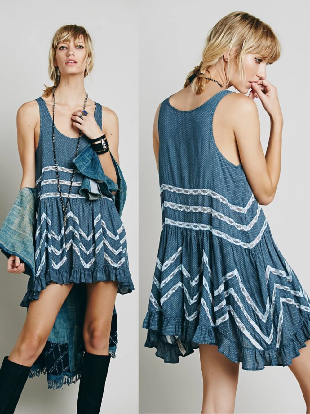 FREE PEOPLE Voile & Lace Trapeze Slip Dress Boho Grunge Fairy Ethereal Medium